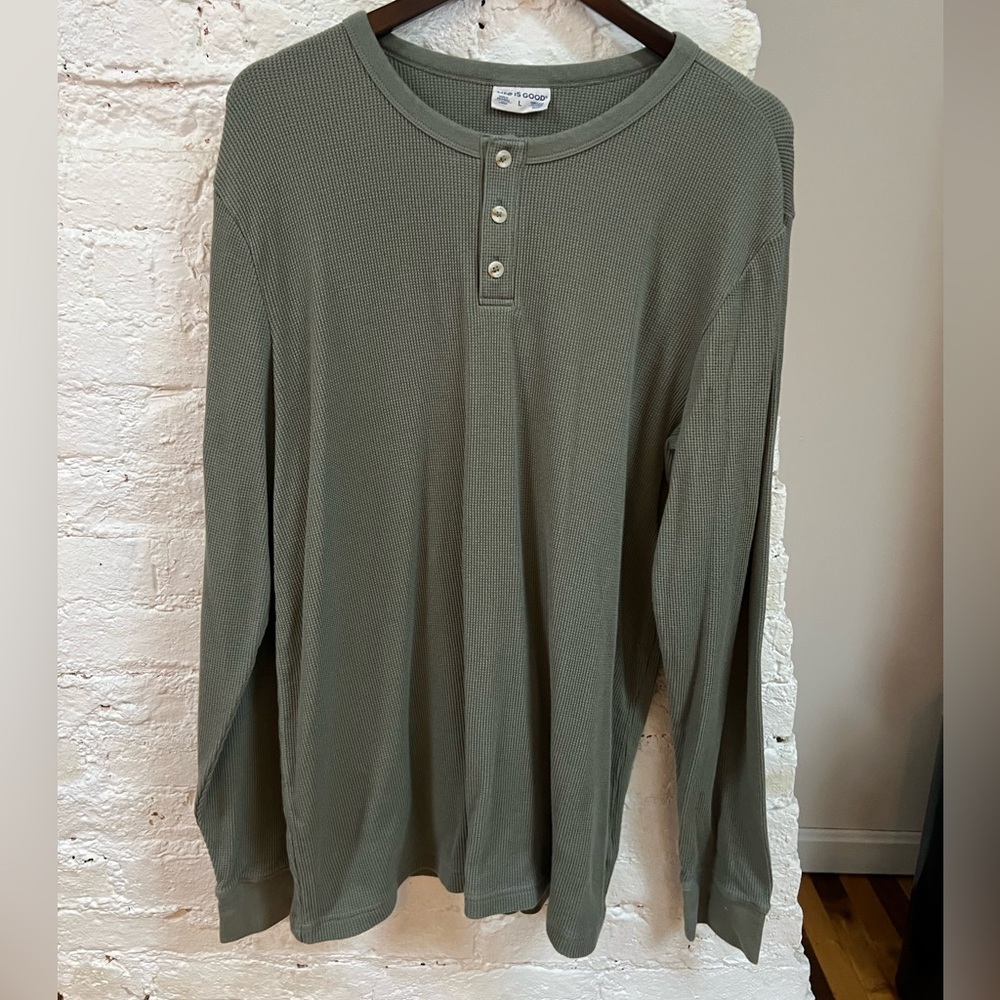 Life is Good Men's Green Henley. Size L